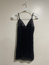 Victoria's Secret Black Full Lace Lingerie Slip Dress Adjustable Straps M