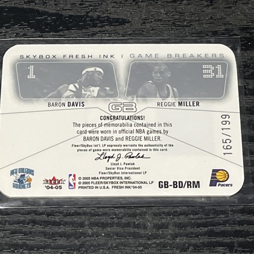 2004-05 Fresh Ink Game Breakers Jersey Die-Cut Reggie Miller Davis /199 - Picture 2 of 3