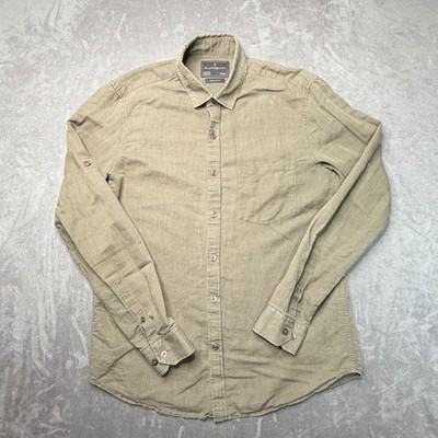The Privilege Club Olive Green Linen Cotton Slim Fit Roll Tab Button Down Shirt
