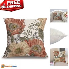 Unique 18x18 Floral Throw Pillow Cover - Rustic Cotton Linen for Stylish Spaces