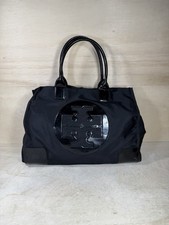 Tory Burch Ella Tote Black Nylon/Patent Leather Expandable Bag Handbag Purse