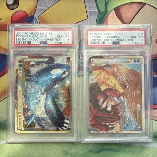 2010 Pokemon HG & SS Undaunted Kyogre & Groudon LEGEND SET 87 & 88 PSA 8