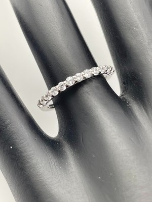 ILU 925 STERLING SILVER CZ HALF ETERNITY 2MM BAND RING SIZE 6 WEDDING 1985