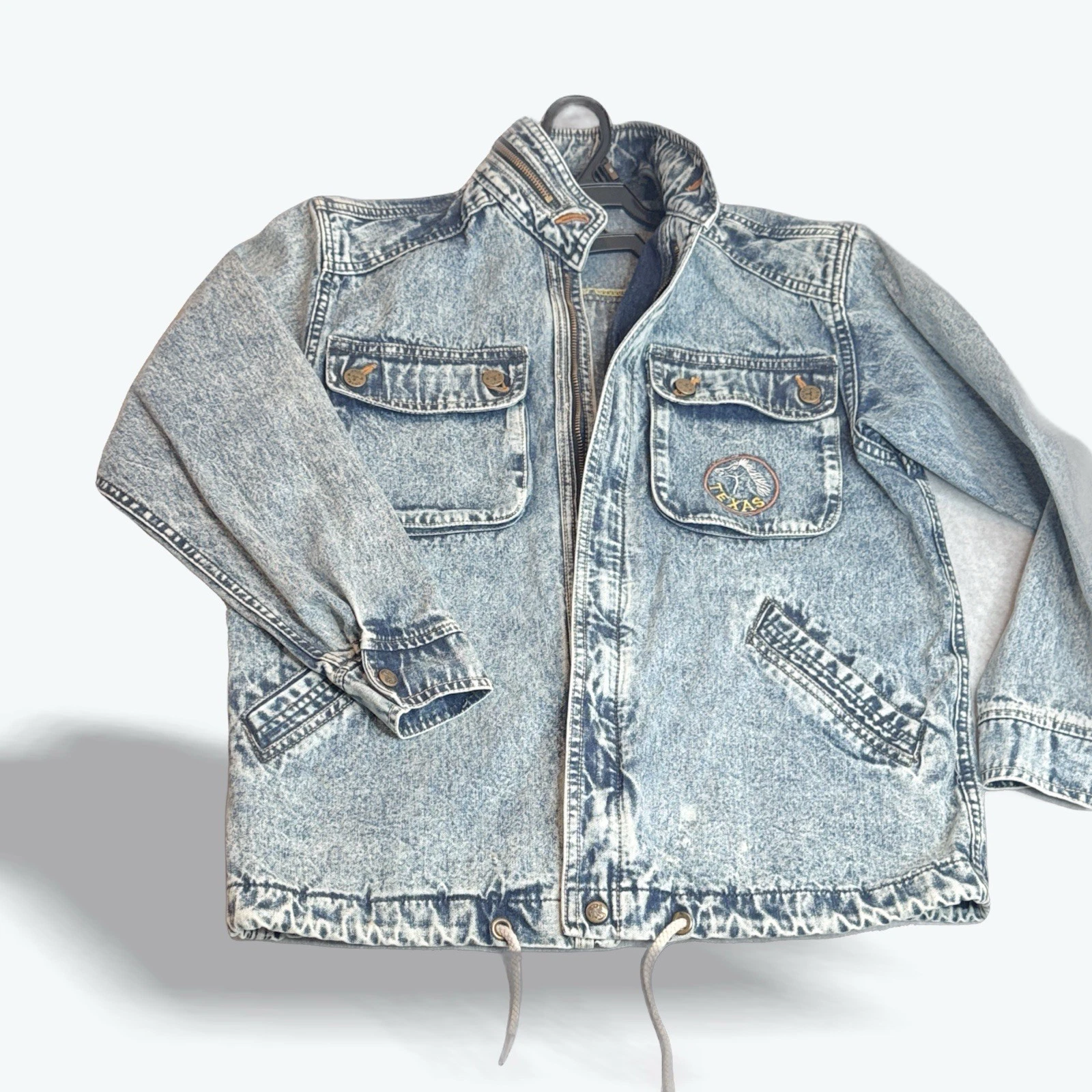 Vintage 80s Revival Denim Jacket Rare Acid Wash Embroidered Horse Logo 42