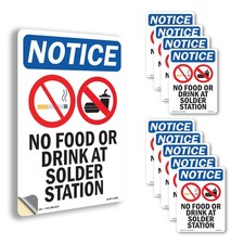 No Food Or Drink At With Symbol OSHA Notice Sign Metal,, Decal 5 or 10 Pack