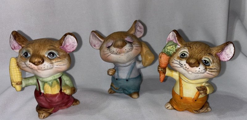 Vintage Homco Harvest Mice 3pc Set Hand Painted Ceramic Lot 5601