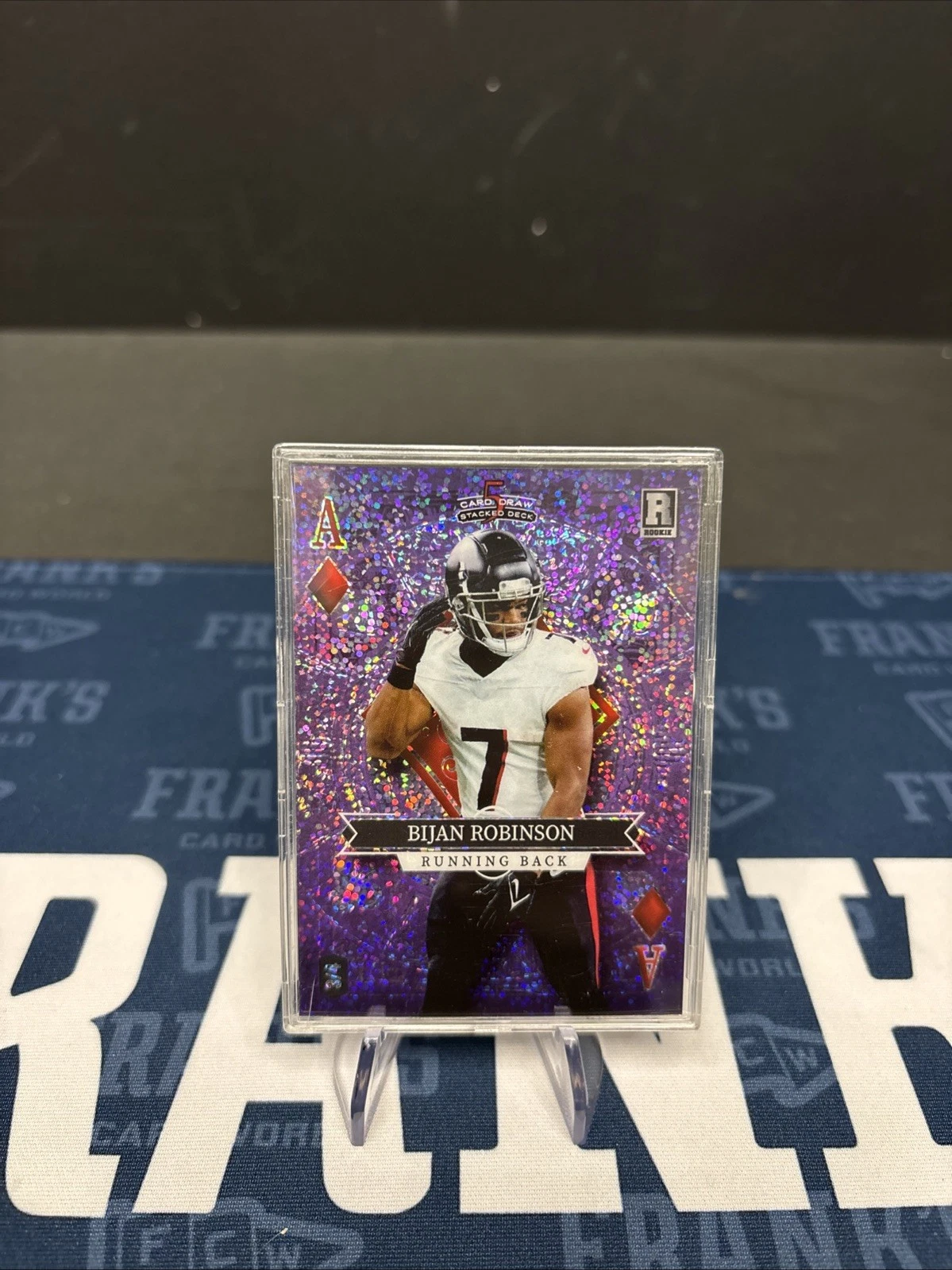 Bijan Robinson Wild Card 5 Card Draw Stacked Deck Ace Promo #BR Diamond-Cross Hatch Foil-Platinum 1/1