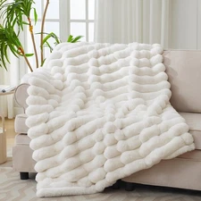 Faux Fur Throw Blanket for Couch,Cozy Soft Plush Thick Striped Luxury Blanket...