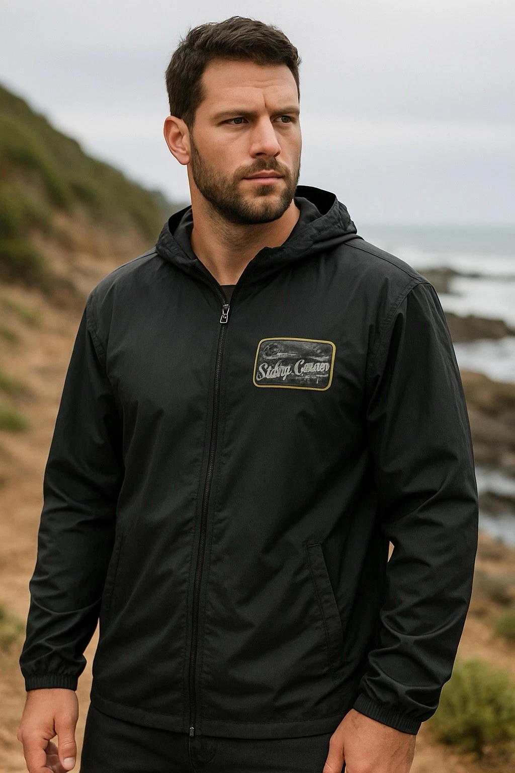 Salty Crew Black Hooded Windbreaker Jacket Medium Men’s Coastal Surf Fishing N