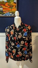 VTG Alfred Dunner Black Collared Hawaiian Tropical Floral Sz 12 Large L