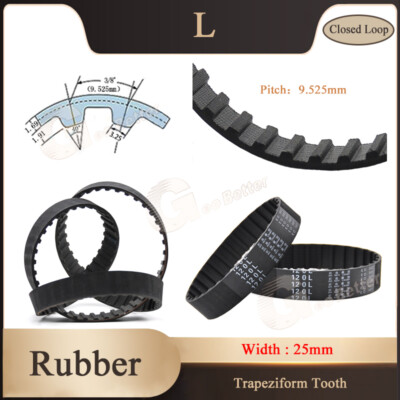 L Rubber Timing Belt Width 25mm Closed Loop Belt Black for Pulleys, 3D Printer