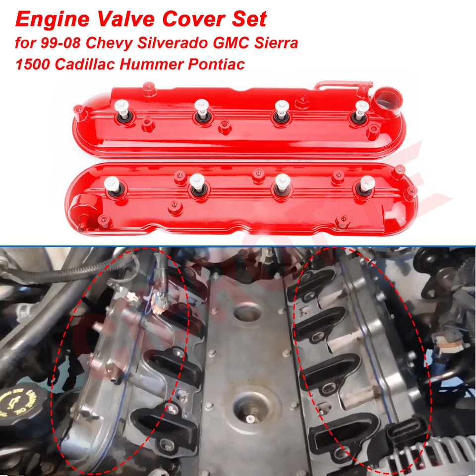 LH & RH Valve Cover Set w/ Gasket & Bolts for 99-08 Chevy Silverado GMC Cadillac - Image 2 of 4