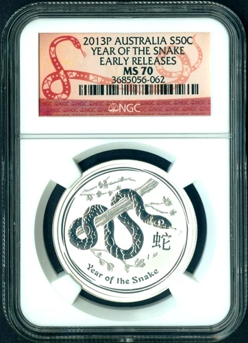 2013 P AUSTRALIA Lunar YEAR of SNAKE 1/2 oz pure Silver Coin NGC MS70 red label