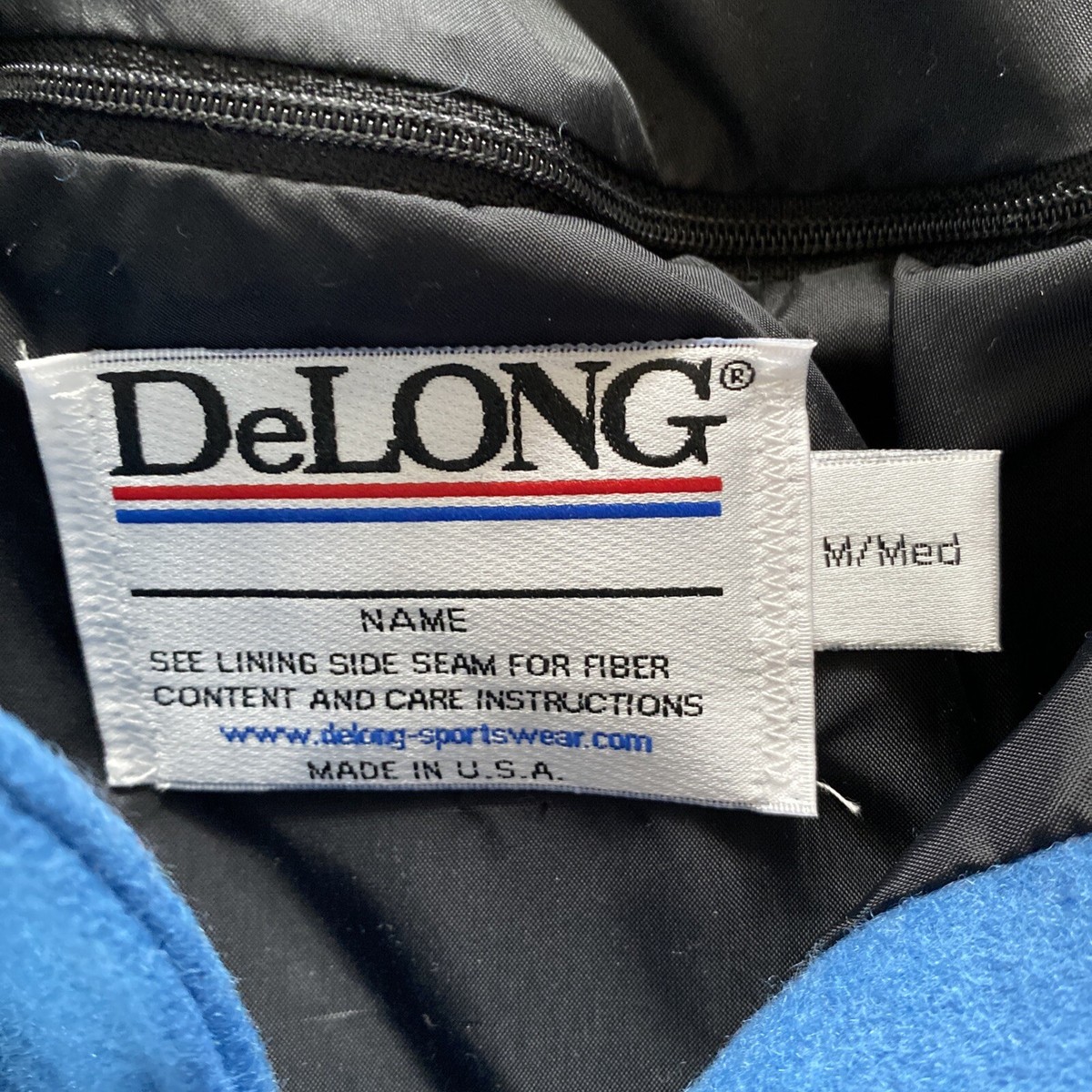 DeLONG Light Blue Letterman Jacket Snap Front Wool Sleeves Medium
