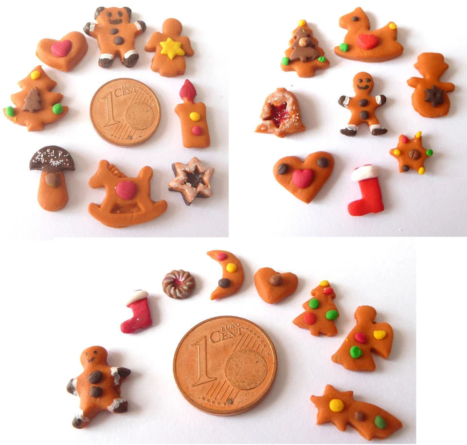 8x Plätzchen Weihnachten Lebkuchen Teddy Stern Engel Puppenstube Miniatur 1:12