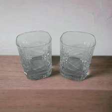 Set of 2 Whiskey Cocktail Highball Juice Glasses Rounded Square Faceted