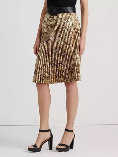 Nueva con etiquetas Falda Plisada Impresa Pitón Serpiente Ralph Lauren Tallas 10/12/14/18 $195 - Imagen 4 de 19