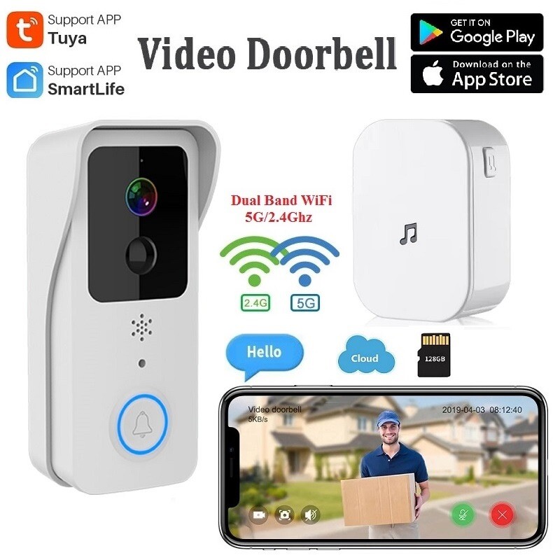 Smart Ring Doorbell 1080H -WiFi 2.4G/5G - white color - Night Vision - 2024-image