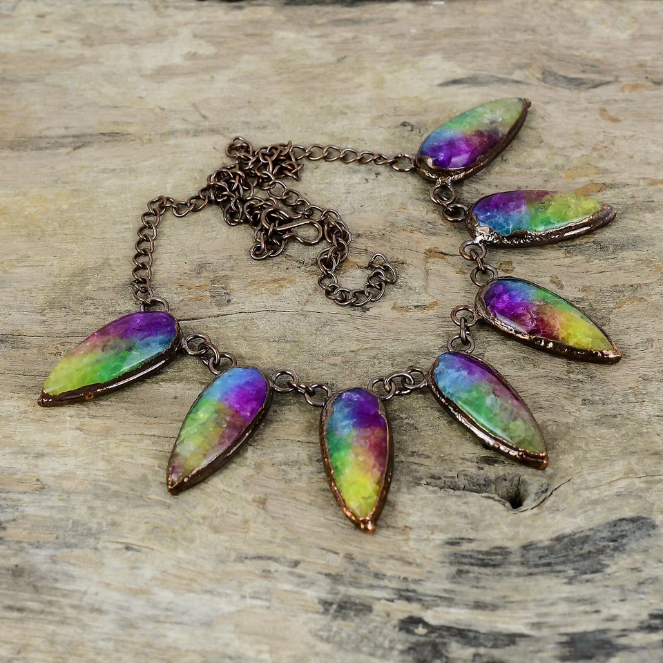 Regalo Electroformado Collar Ajustable Cobre Arco Iris Solar Cuarzo Druzy 18.0" Foto 2 de 4