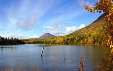 Landscape lake fall trees hills Custom Gaming Mat Desk