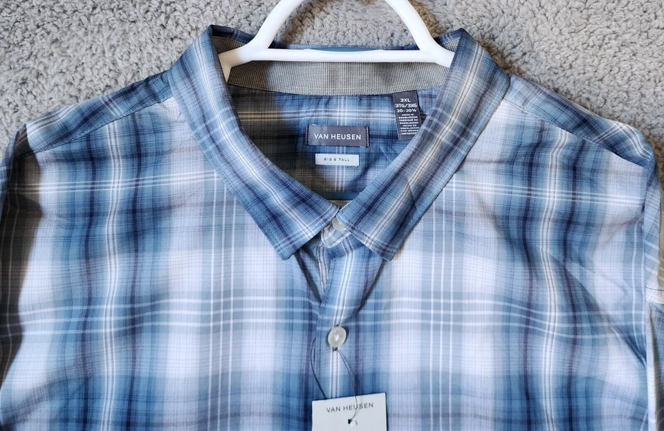 NEW Van Heusen Blue Plaid Long Sleeve Button Up Shirt Size 3XLB Big & Tall - Image 2 of 4