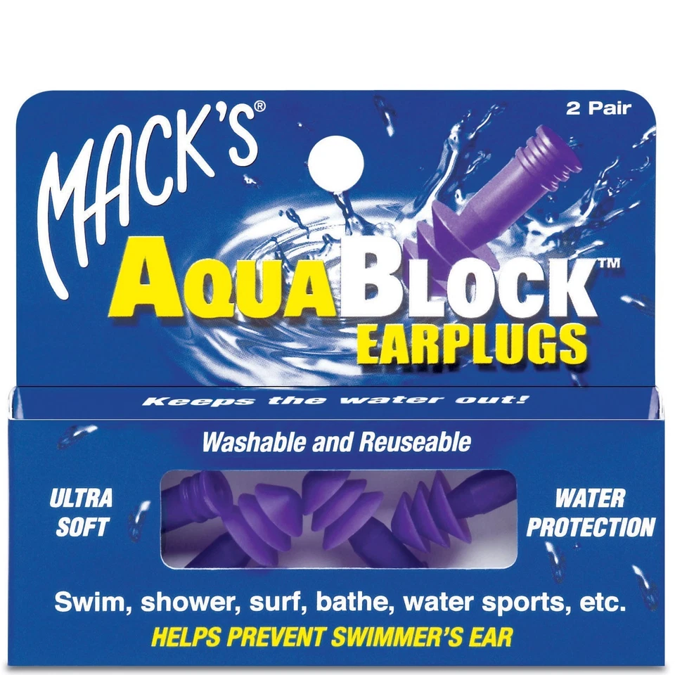 Macks (Mack's) Aqua Block Earplugs - Purple (2 pair)