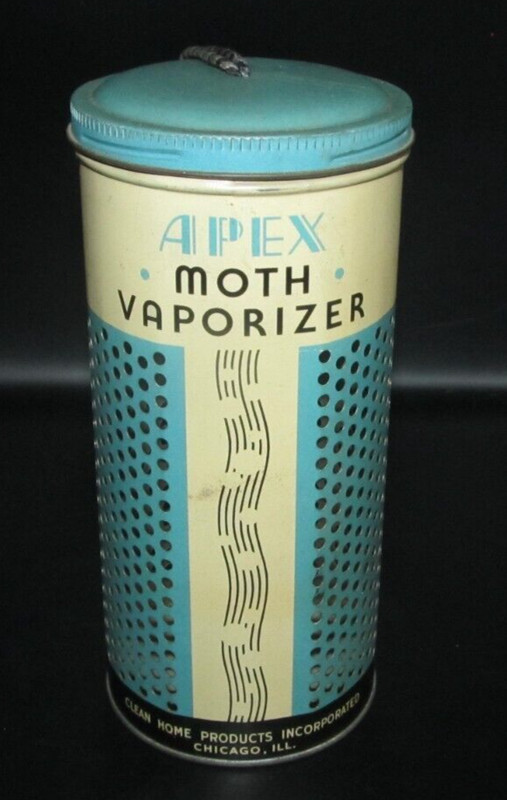 Vtg Metal Apex Moth Vapor-izor Can Antique Farm Granny Rustic Retro Kitchen Blue