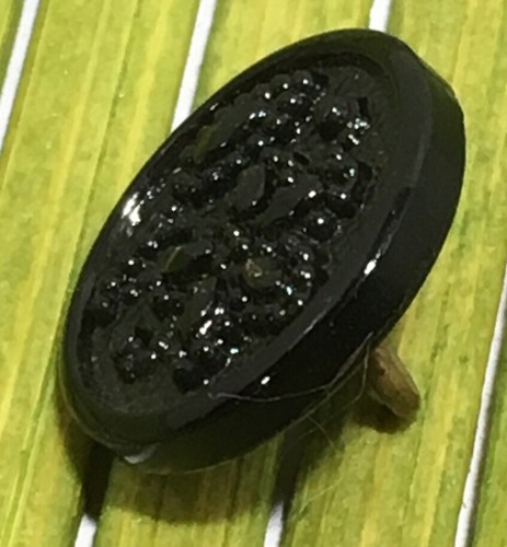 Antique Jet Black Glass Button Floral Lacy Relief Loop Shank 1/2" - Picture 3 of 7