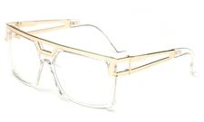 Square Clear Lens Glasses Large Eyewear Classic Run Retro Gold Metal Accents