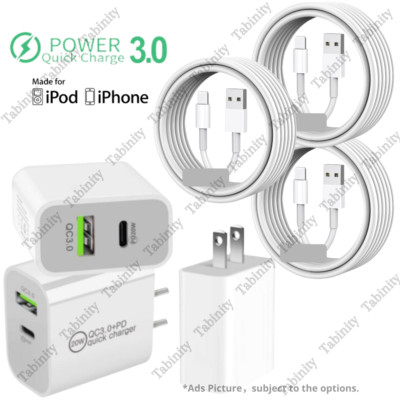 QC PD 20W Power Adapter Charger USB Cable For iPhone 14 13 12 11 XR SE 8 7 6 Lot