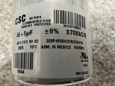 S1-02425895700 Source 1 HVAC Capacitor Run Dual 45/5 MFD 370V Round Brand new!
