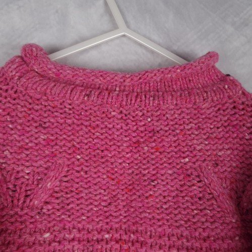 Roisin Dubh Wool Sweater Girls M / 4-5 Pink Aran Roll Neck Ireland Sweater FLAW - Picture 14 of 23