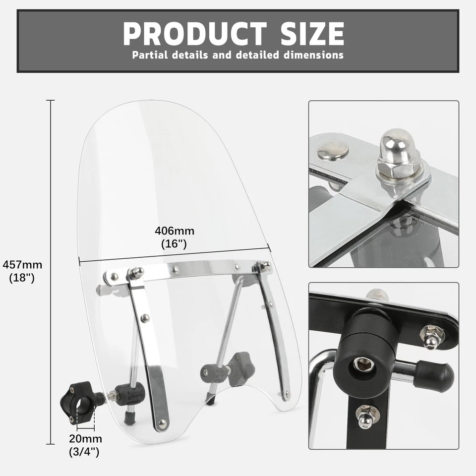 For Triumph Bonneville America Speedmaster 18"x16" Windshield 7/8" 1" Handlebar - Image 3 of 4