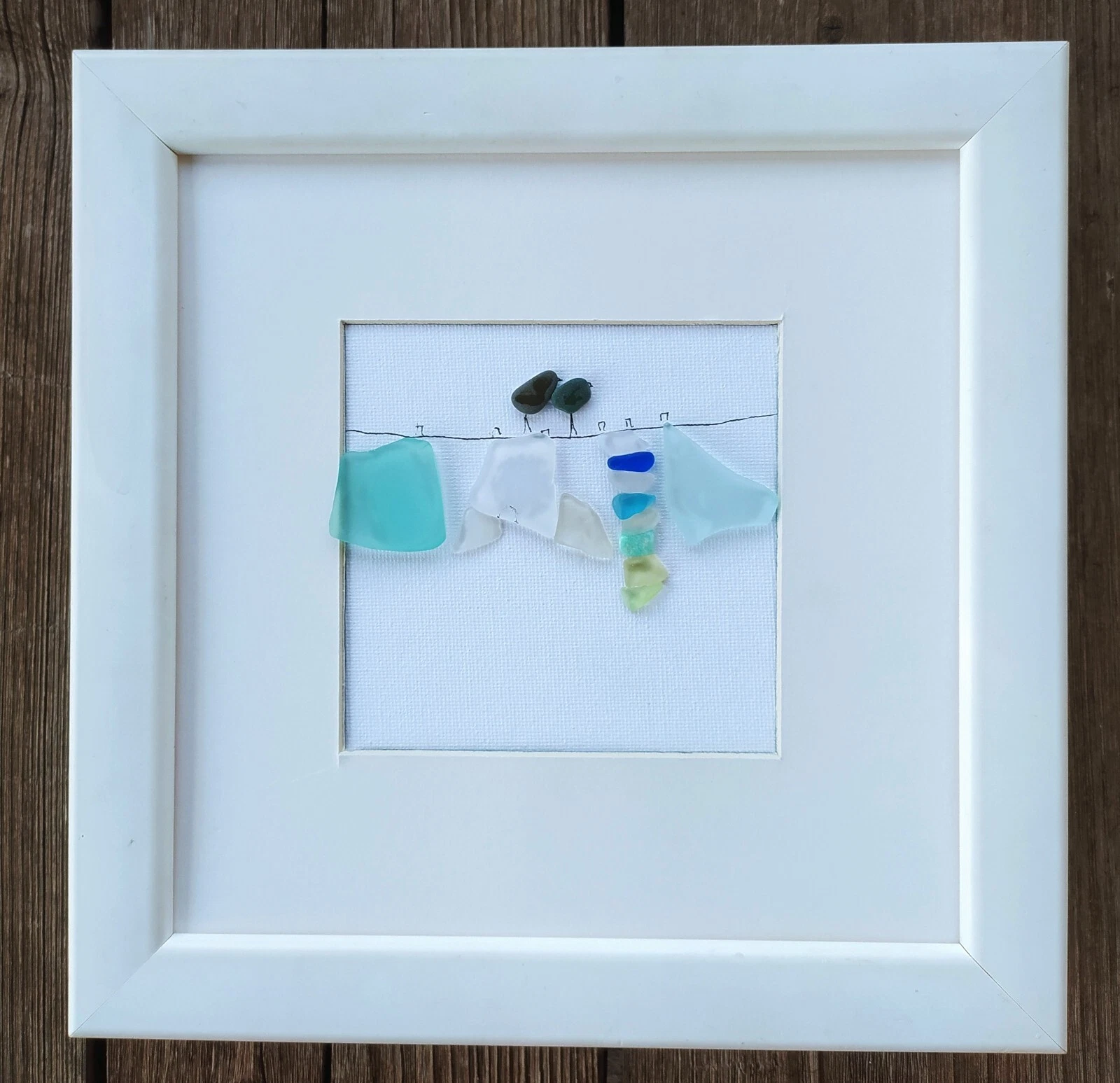 Pebble Art Birds sea glass wall decor framedHome decor birds family cottage gift