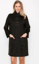 NWT JOH APPAREL Aria Faux Suede Dress Size S Black Elbow Patches Pockets Minimal