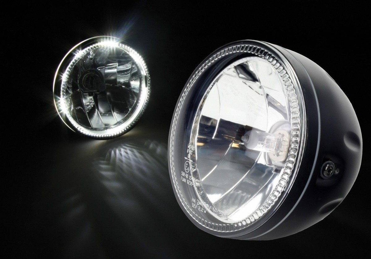 BLACK MOTORCYCLE ANGEL EYE HEADLIGHT 5 3/4