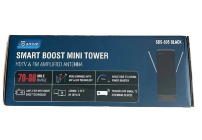 Antop SBS-805 Smart Boost MINI TOWER HDTV & FM Amplified Antenna - Black 