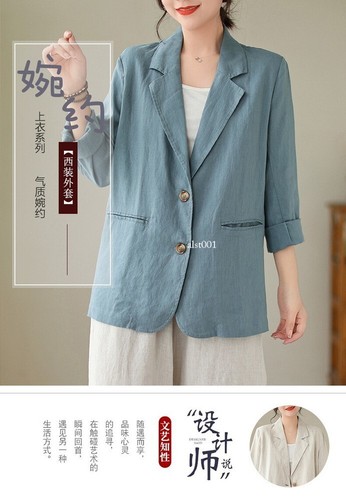Long-sleeved Cotton Linen Suit Women's Casual Blazer Coats Jacket Lapel Collar - Bild 10 von 29