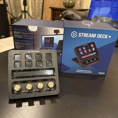 Black Elgato Stream Deck Plus with Brass Dials & USB Hub Docking Station