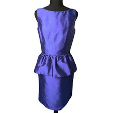 Alfred Sung Womens Blue Peplum Dress - 8 Formal Glam Wedding Iridescent Cocktail