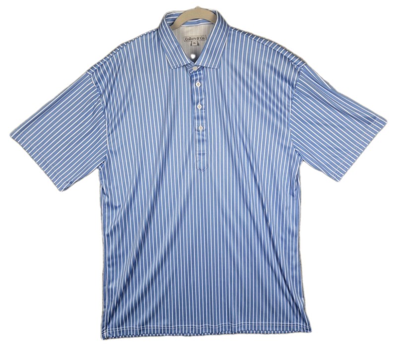 Collars & Co. Short Sleeve Dress Collar Polo Shirt Mens Size XL Slim Fit Striped