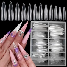 240Pc Long Stiletto Nail Tips XL Clear Acrylic False Nails Pointy Stiletto Artif