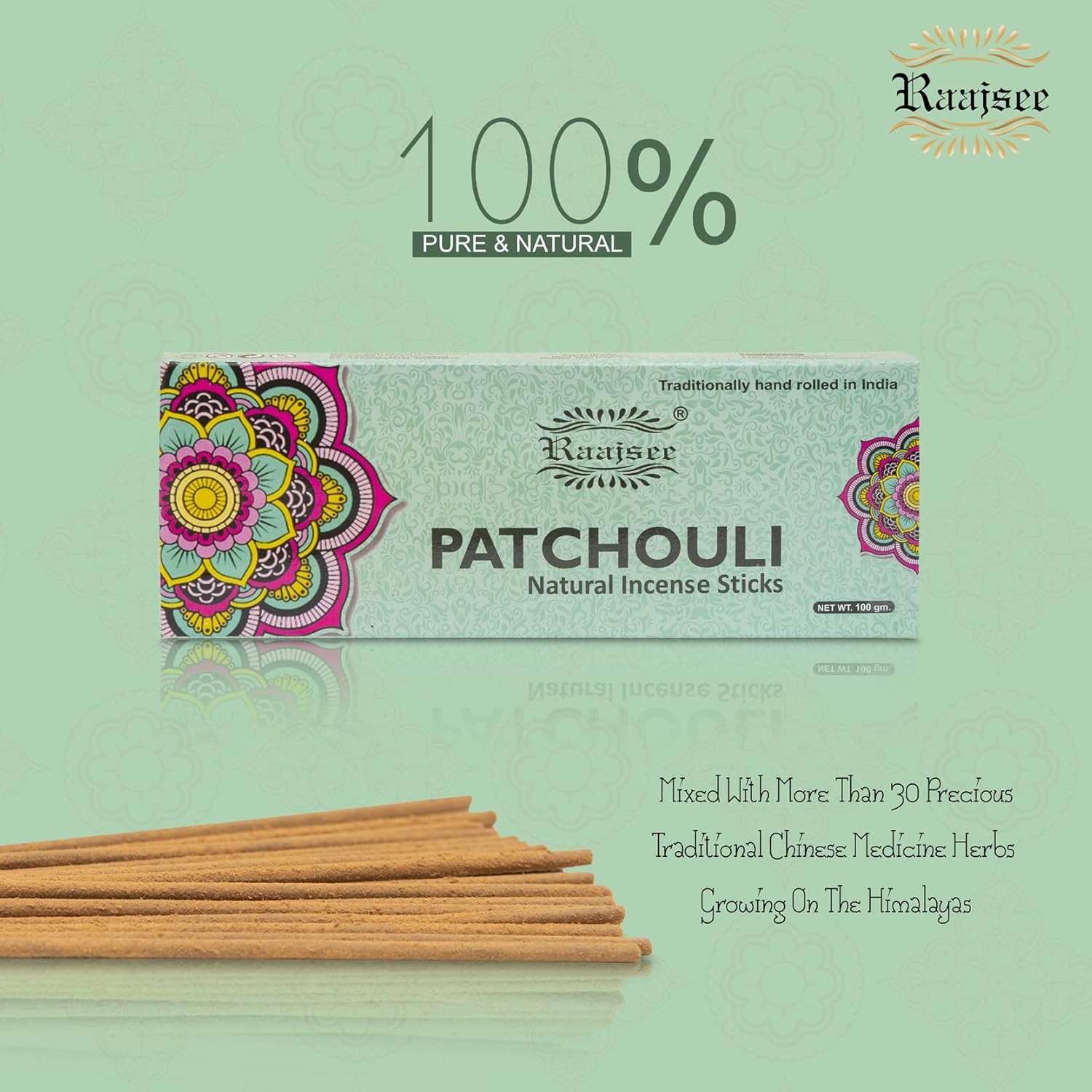 Raajsee Patchouli Incense Sticks 100 gm Pack-100% Pure Organic 