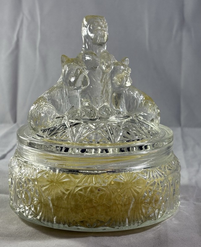 Vintage LE Smith 1930s Crystal Glass Scotty Dog Scottish Terrier Powder Trinket