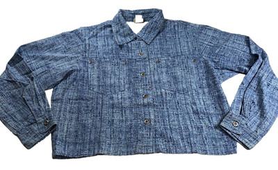 Vivaldi Womens Top Sz L Blue Button Up Long Sleeves USA Button Pockets 80s