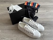 Paul Smith White Leather Trainers Basso Sneakers Shoes Signature Logo UK 10 BNIB