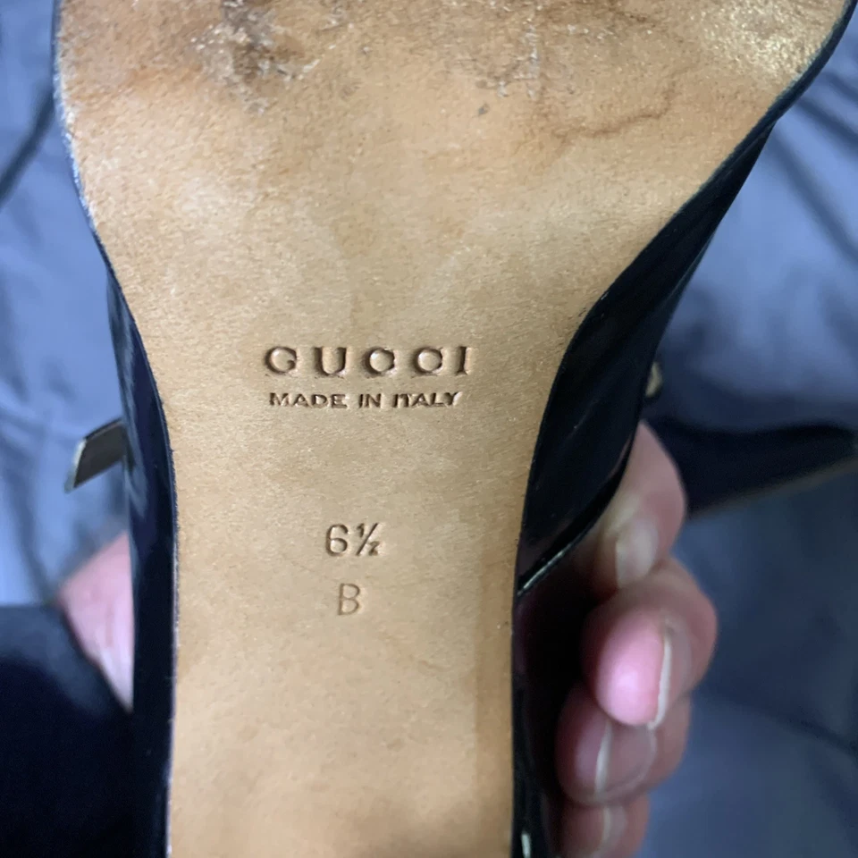 DE COLECCIÓN MUJER GUCCI CUERO NEGRO BLOQUE MADERA TACONES ZAPATOS RETRO PUNTERA CUADRADA TALLA 6.5B Foto 4 de 4