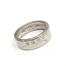 In God We Trust Ben Franklin American Half Dollar 90 Silver Coin Ring Sz 10.75