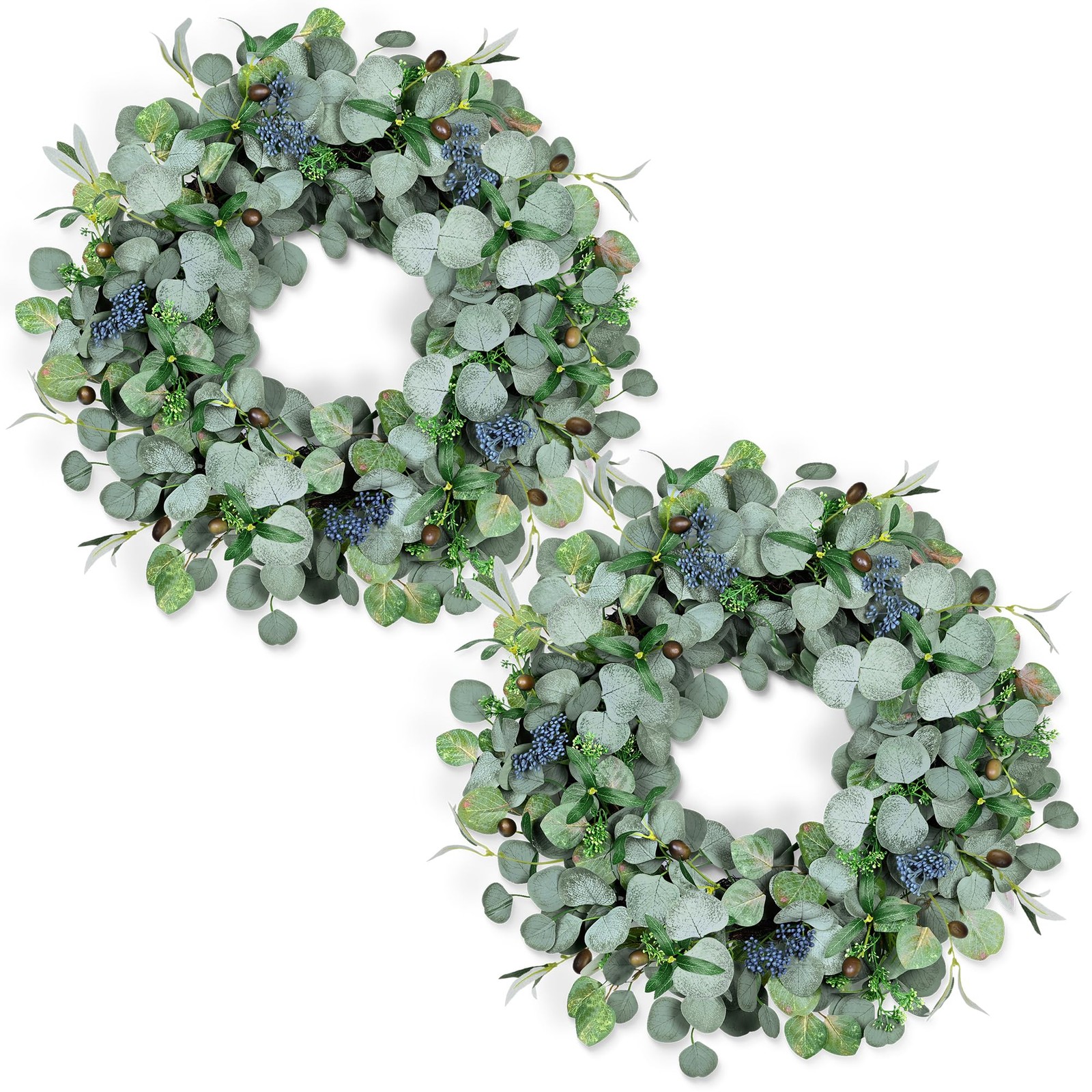 24-Inch Eucalyptus Wreath Set of 2 for Front Door with Olive Branches