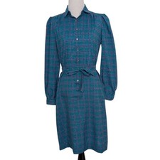 Vintage 80s Talbots Secretary Dress Womens Size 8 Blue Union Made Long Sleeve